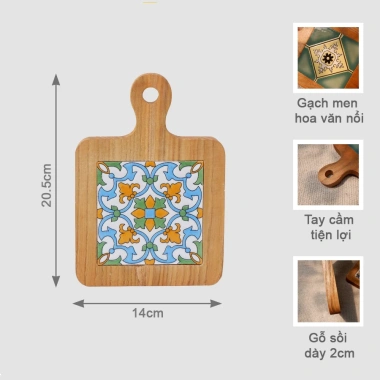 Lót Nồi Gỗ Sồi Cách Nhiệt, Đế Lót Ly Gạch Men Viền Gỗ - Trang Trí Bếp Hoa 9
