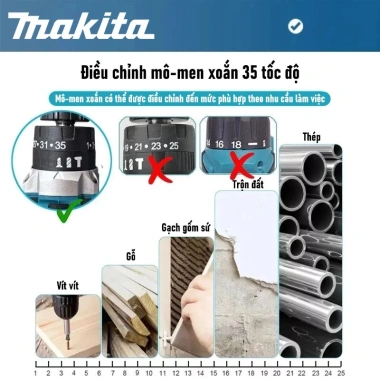 Makita Máy khoan pin 1.980VF 45NM mạnh mẽ, bản gốc, phụ kiện miễn phí, bảo hành 1 năm, giảm còn 444.000 3