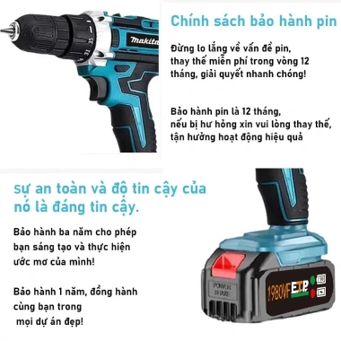 Makita Máy khoan pin 1.980VF 45NM mạnh mẽ, bản gốc, phụ kiện miễn phí, bảo hành 1 năm, giảm còn 444.000 8