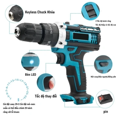 Makita Máy khoan pin 1.980VF 45NM mạnh mẽ, bản gốc, phụ kiện miễn phí, bảo hành 1 năm, giảm còn 444.000 9