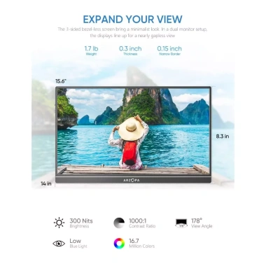 Màn Hình Game Di Động Arzopa 16.1 inch IPS Full HD 144Hz 100% sRGB G1 GameMax Xám Bạc 3 Triệu