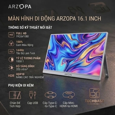 Màn Hình Game Di Động Arzopa 16.1 inch IPS Full HD 144Hz 100% sRGB G1 GameMax Xám Bạc 3 Triệu