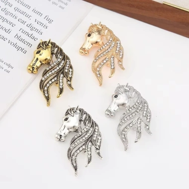 MAOYE66SY Vintage Ngựa Thổ Cẩm Pha Lê Thanh Lịch - Phụ Kiện Nữ Xòe Sang Trọng Vàng Bạc, Giá 44.000₫