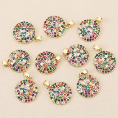 Mặt dây chuyền 18k bánh tròn dát Zircon - phụ kiện DIY sang trọng, giảm giá 18% chỉ 58,616 VND 6