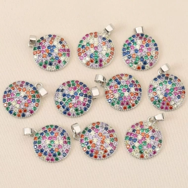 Mặt dây chuyền 18k bánh tròn dát Zircon - phụ kiện DIY sang trọng, giảm giá 18% chỉ 58,616 VND 7