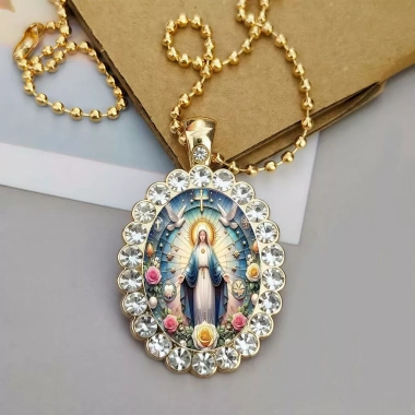 Mặt dây chuyền kim cương giả bầu dục Đức Mẹ Virgin Mary - Quà tặng cầu nguyện, giá 70.400 VND 5