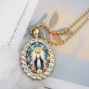 Mặt dây chuyền kim cương giả bầu dục Đức Mẹ Virgin Mary - Quà tặng cầu nguyện, giá 70.400 VND 7