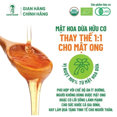 Mật Hoa Dừa Cô Đặc Sokfarm 250g Organic – Ngọt dịu, thơm hương dừa, chỉ 148k
