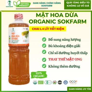Mật Hoa Dừa Cô Đặc Sokfarm Organic 100% – Chai lớn xuất khẩu, giá 148.000 VNĐ, tiết kiệm