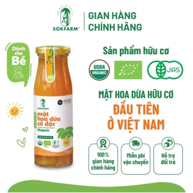 Mật hoa dừa Organic 100% 250gr cho bé - Sokfarm, vị ngọt dịu, hương dừa - 106.000 VND