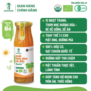 Mật hoa dừa Organic 100% 250gr cho bé - Sokfarm, vị ngọt dịu, hương dừa - 106.000 VND