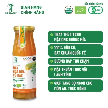 Mật hoa dừa Organic 100% 250gr cho bé - Sokfarm, vị ngọt dịu, hương dừa - 106.000 VND 9 Mật hoa dừa Organic 100% 250gr cho bé - Sokfarm, vị ngọt dịu, hương dừa - 106.000 VND 9