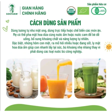 Mật Hoa Dừa Organic cho Bé Sokfarm - Ngọt thanh, đường thấp, thơm hương dừa - Giá chỉ 85.000 VND