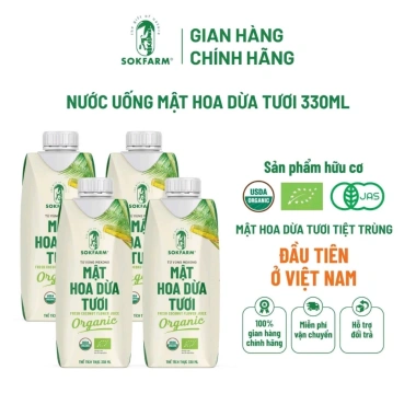 Mật Hoa Dừa Tươi Organic 12 Hộp Sokfarm - Giải Nhiệt, Bù Khoáng, Giá 295k