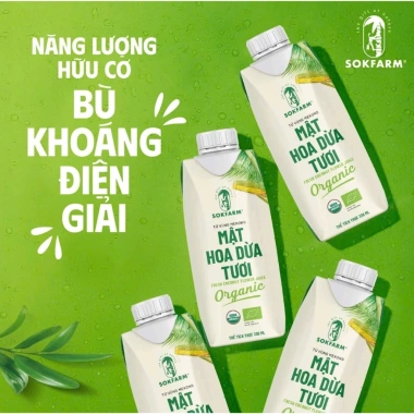 Mật Hoa Dừa Tươi Organic 12 Hộp Sokfarm - Giải Nhiệt, Bù Khoáng, Giá 295k