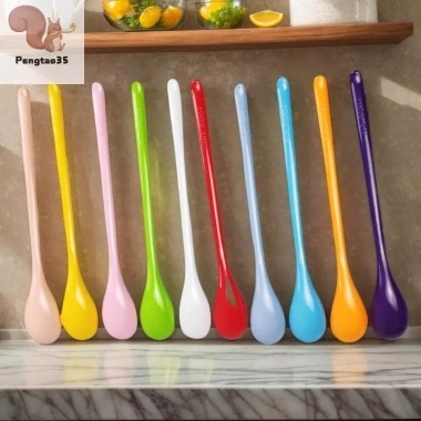 Màu Kẹo Nhựa Cầm Dài – Bộ Đồ Ăn Thìa Tráng Miệng, Muỗng Khuấy Cà Phê, Súp COD