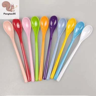 Màu Kẹo Nhựa Cầm Dài – Bộ Đồ Ăn Thìa Tráng Miệng, Muỗng Khuấy Cà Phê, Súp COD