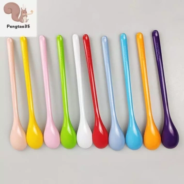 Màu Kẹo Nhựa Cầm Dài – Bộ Đồ Ăn Thìa Tráng Miệng, Muỗng Khuấy Cà Phê, Súp COD