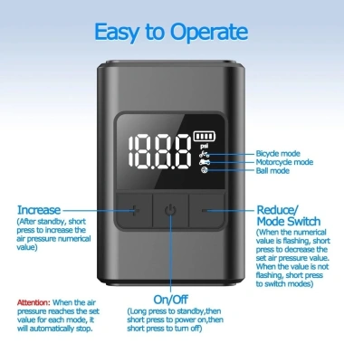 Máy bơm không khí METUBE 1.300mAh cho xe đạp điện, áp suất 120PSI, sạc USB-C