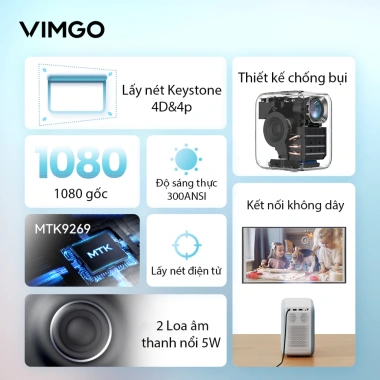 Máy chiếu Vimgo P10 Mini Projector 1.080P - Bảo hành 12 tháng, Đổi 1 trong 30 ngày, Giá ưu đãi 3,074,400₫