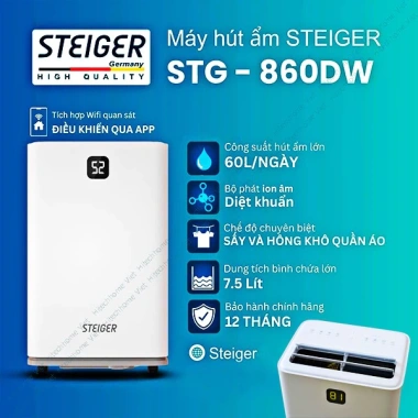 Máy Hút Ẩm Lọc Không Khí Steiger 60L Hàng Đức Chính Hãng BH 12 Tháng 5.75 Triệu