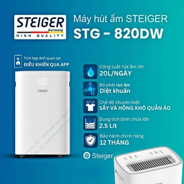 Máy Hút Ẩm Lọc Không Khí Steiger 60L Hàng Đức Chính Hãng BH 12 Tháng 5.75 Triệu