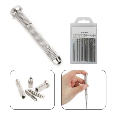 Máy khoan cầm tay mini DIY, Chuck không chìa khóa, 10 mũi HSS – Giá chỉ 27.500đ