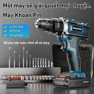 Máy khoan pin cầm tay Makita 72V 3 trong 1 Tặng 24 phụ kiện giá ưu đãi 439k