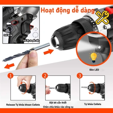 Máy khoan pin cầm tay Makita 72V 3 trong 1 Tặng 24 phụ kiện giá ưu đãi 439k