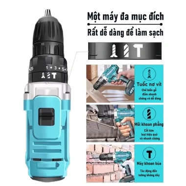 Máy khoan pin cầm tay Makita 72V 3 trong 1 Tặng 24 phụ kiện giá ưu đãi 439k