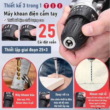 Máy khoan pin cầm tay Makita 72V 3 trong 1 Tặng 24 phụ kiện giá ưu đãi 439k