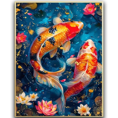 May Mắn Đôi Koi Thập Thêu 2.025 - Phong Cách Trung Quốc Handmade, Đầy Đủ, Gói Cao Cấp