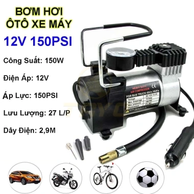 Máy nén khí mini 220V/12V - Bơm hơi đa năng bơm bóng, lốp ô tô, xe đạp, xe máy - Thiết kế nhỏ gọn, an toàn, chỉ 145.000₫