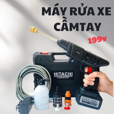 Máy rửa xe cầm tay Hitachi 2 Pin 10 Cell 199V - Xịt rửa cao áp, bọt tuyết, giá 395.000 VND 2