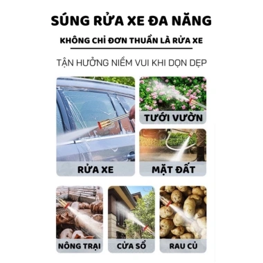 Máy rửa xe cầm tay Hitachi 2 Pin 10 Cell 199V - Xịt rửa cao áp, bọt tuyết, giá 395.000 VND 6
