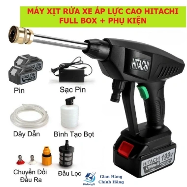 Máy rửa xe cầm tay Hitachi 2 Pin 10 Cell 199V - Xịt rửa cao áp, bọt tuyết, giá 395.000 VND 8
