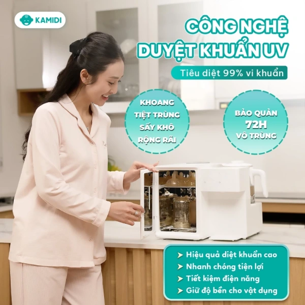Hình ảnh sản phẩm Máy Tiệt Trùng Bình Sữa UV Kamidi Lux 2 Tích Đun Nước, Lắc Sữa, Lấy Nước Tự Động - 4,235,000₫