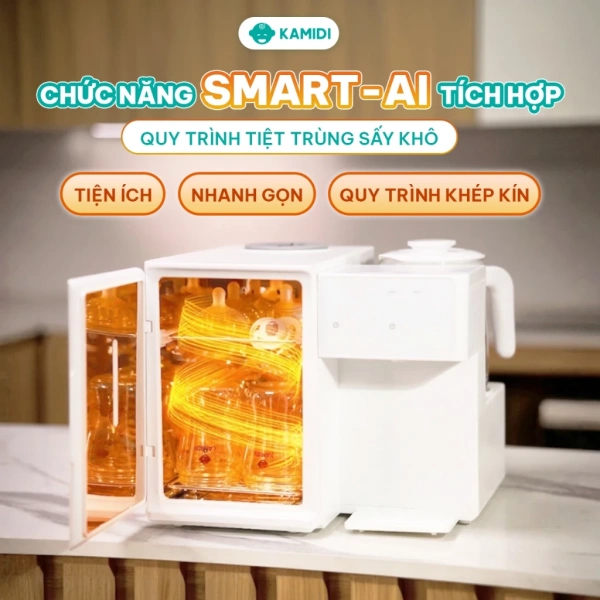 Đánh giá trải nghiệm thực tế máy tiệt trùng Kamidi Lux 2 tích: Đèn UV, tính năng đun nước và lắc sữa