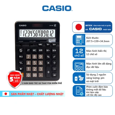 Máy Tính Để Bàn Casio GX-12B 12 Số Chính Hãng - Mặt Kim Loại Siêu Bền, Phù Hợp Kế Toán Thu Ngân