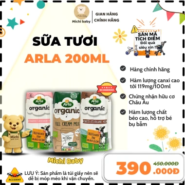 Michibaby 1 Thùng 12 Hộp Sữa Tươi Hữu Cơ Arla Đan Mạch 200ml - Giá ưu đãi 330.000₫ 6 Michibaby 1 Thùng 12 Hộp Sữa Tươi Hữu Cơ Arla Đan Mạch 200ml - Giá ưu đãi 330.000₫ 6