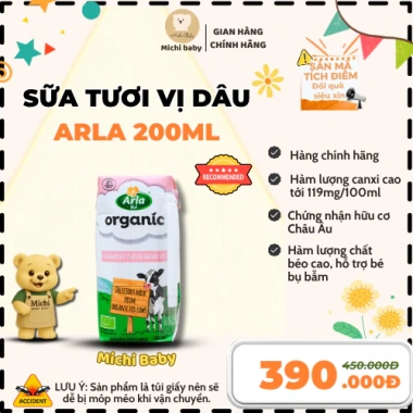 Michibaby 1 Thùng 12 Hộp Sữa Tươi Hữu Cơ Arla Đan Mạch 200ml - Giá ưu đãi 330.000₫