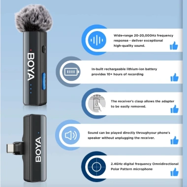 Micro không dây BOYA BOYALINK 2 3 in 1 cài áo livestream vlog, type C phone camera, giảm còn 2.390.000 VND 7 Micro không dây BOYA BOYALINK 2 3 in 1 cài áo livestream vlog, type C phone camera, giảm còn 2.390.000 VND 7