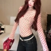 Miễn Phí Vận Chuyển - Áo Thun Dài Tay Pure Desire Cho Nữ, Họa Tiết Hình Trái Tim và Cổ Chữ V, Thiết Kế Slim Fit 5