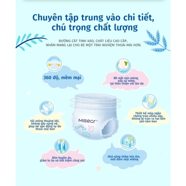 Miễn phí vận chuyển Misecr Tã quần trẻ em bỉm mỏng khô thoáng công nghệ chống hăm