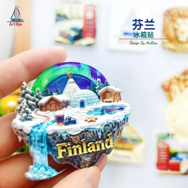 Miếng Dán Tủ Lạnh 3D Phần Lan Đảo Bầu Trời Bắc Cực Ánh Sáng Băng Quà Tặng Du Lịch Trang Trí Nhà Cửa 2