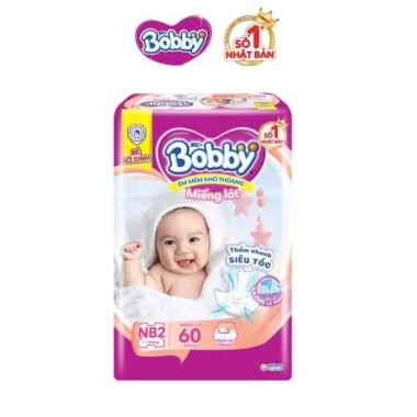 Miếng lót sơ sinh Bobby NewBorn2 NB2-60 - 60 miếng siêu mềm, thấm hút, giá ưu đãi 135.000đ - Baby Miki
