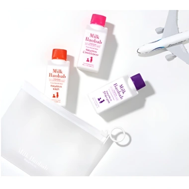 Milk Baobab Kids 3 món + Túi dây kéo, Dầu gội 70ml, Dầu xả, Sữa rửa toàn thân – Bồn tắm nhẹ nhàng, 447.788 VND