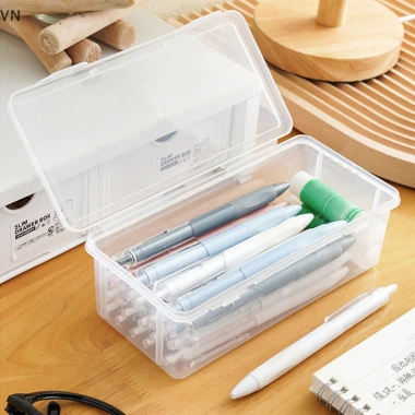 Mingxuan2 Hộp Đựng Bút Chì Nhựa Dung Tích Lớn Xếp Chồng Trong Suốt Văn Phòng
