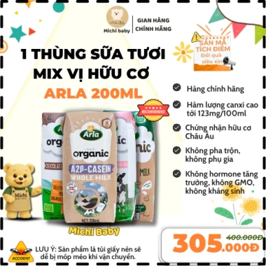 MIX SỮA TƯƠI 12 Hộp 200ml UHT Hữu Cơ Arla Đan Mạch - Michi Baby MC740, Giảm giá 375k