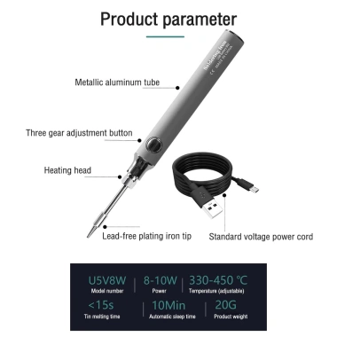 Mỏ hàn điện 5V 8W lõi gốm, điều chỉnh nhiệt độ, sạc USB tiện dụng, cao cấp - Giá chỉ 145.000đ